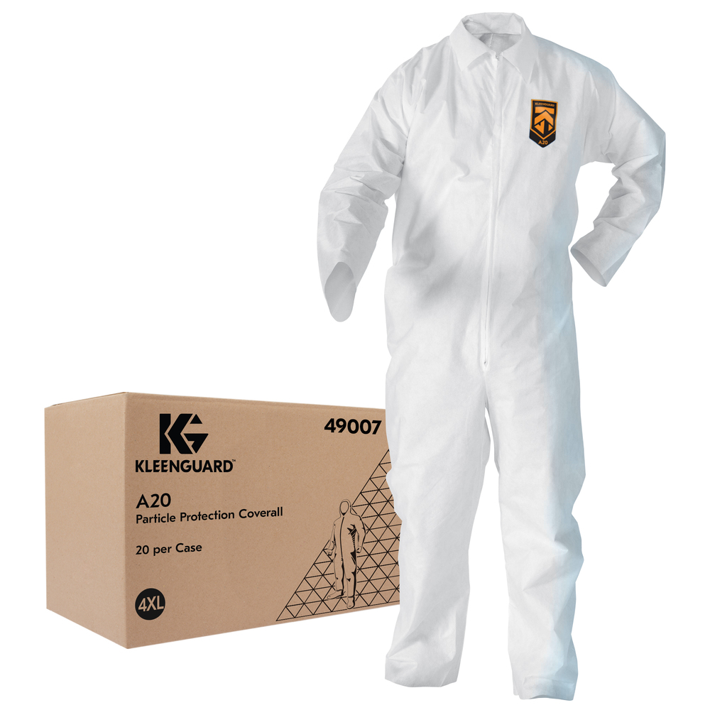 KleenGuard™ A20 Breathable Particle Protection Coveralls (49007), REFLEX Design, Zip Front, White, 4XL, 20 / Case - 49007