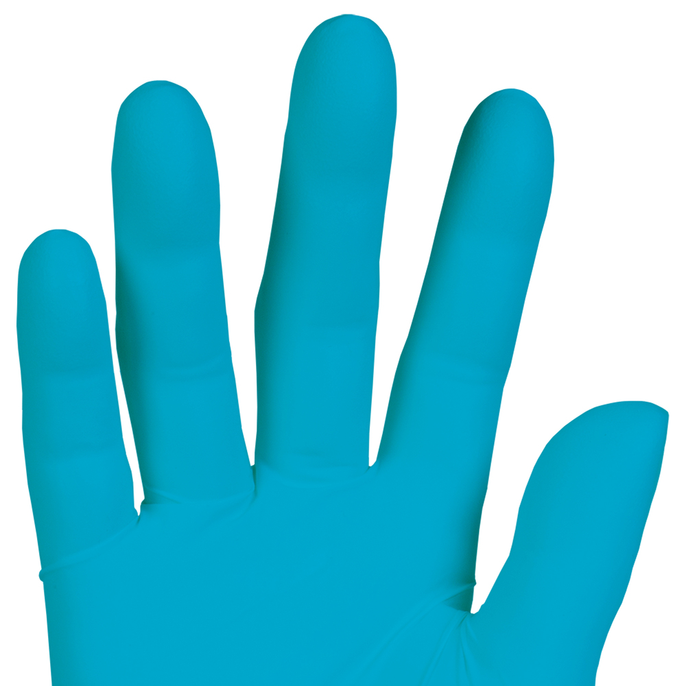Gants d’examen en nitrile bleu lisse de Kimberly-Clark (50582), 6 mil, ambidextres, 9,5 po, TG, 90/boîte, 10 boîtes, 900 gants/caisse - 50582