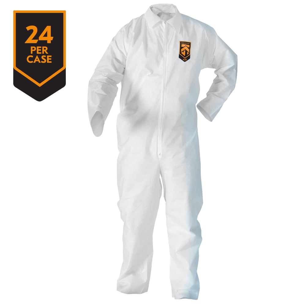 KleenGuard™ A20 Breathable Particle Protection Coveralls (49004), REFLEX Design, Zip Front, White, XL, 24 / Case - 49004