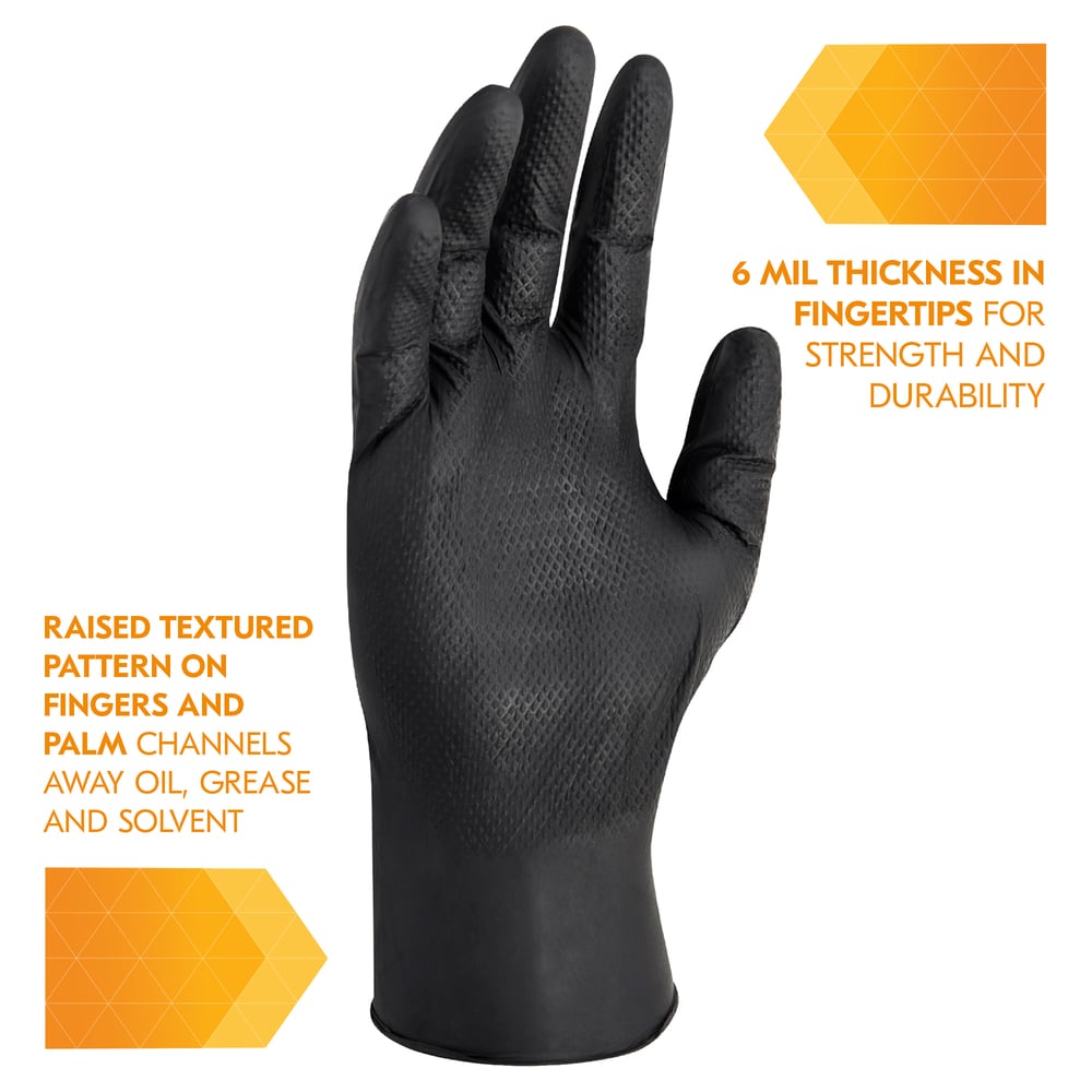 KleenGuard™ Kraken Grip Fully Textured Black Nitrile Gloves (49275), Extra-Large (XL), Powder-Free, 6 Mil, Ambidextrous, Thin Mil, 90 Gloves / Box, 10 Boxes / Case - 49278