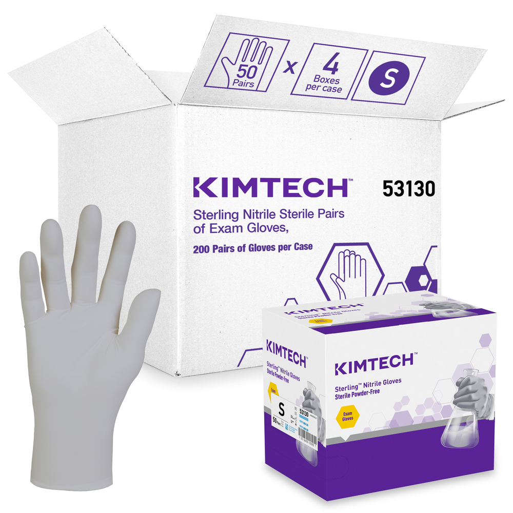 Kimberly-Clark™  Sterile Sterling Nitrile Exam Gloves (53130), 3.5 Mil, 9.5”, Ambidextrous, Small, 200 Individually Packed Pairs - 53130