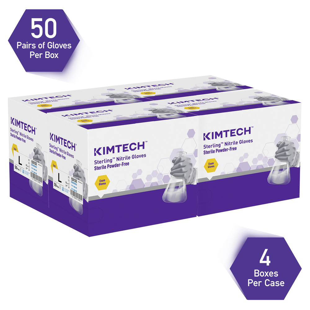 Kimberly-Clark™  Sterile Sterling Nitrile Exam Gloves (53132), 3.5 Mil, 9.5”, Ambidextrous, Large, 200 Individually Packed Pairs - 53132
