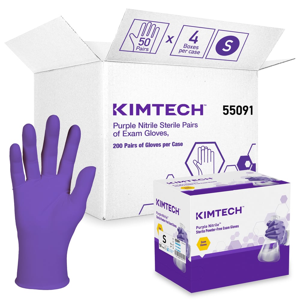Kimberly-Clark™ Purple Nitrile™  Sterile Exam Gloves (55091), 5.9 Mil, AQL 1.0, Ambidextrous, 9.5”, Small, 50 Pairs / Box, 4 Boxes / Case, 200 Pairs / Case - 55091