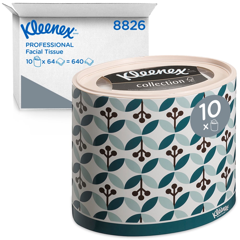 Kleenex® Scatole di veline ovali 8826, 10 scatole da 64 strappi, 3 veli, Morbidi e resistenti, Inodore, Colore: bianco, Collection - 8826