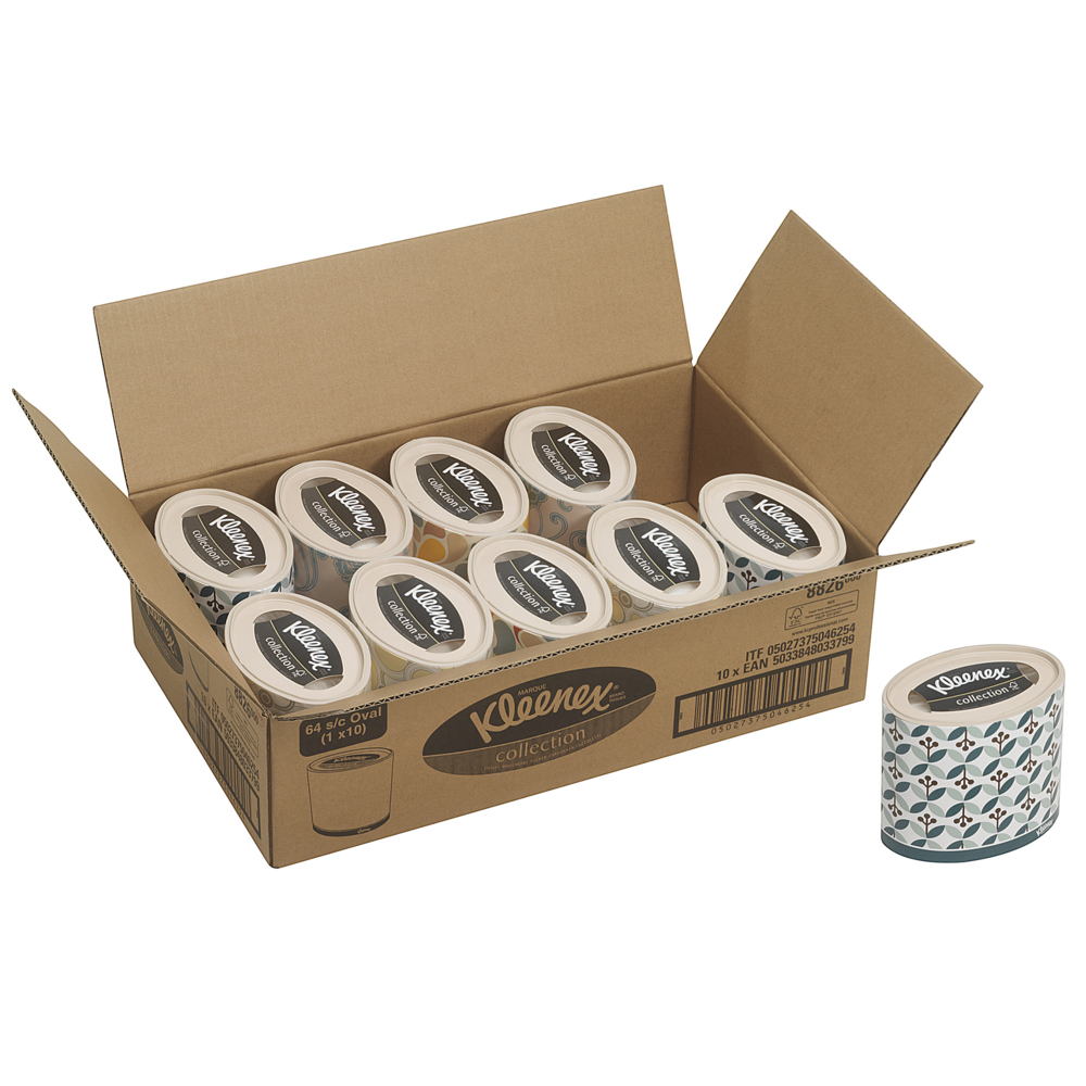Kleenex® Kosmetiktücher 8826 – Ovale Box mit 3-lagigen Kosmetiktüchern – 10 Kosmetiktuchboxen x 64 Papiertücher (insges. 640) - 8826