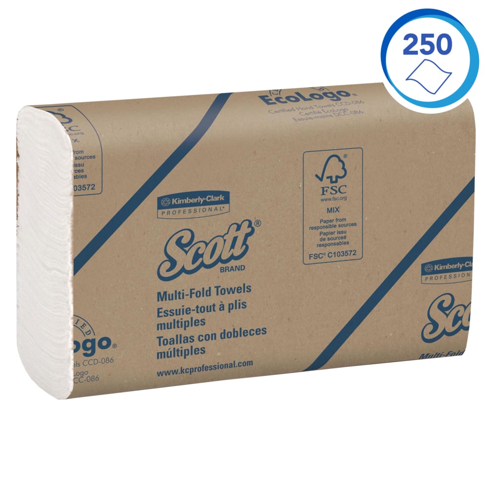 Scott® Airflex™ Multifold Handdoeken 1804 - 250 witte, 1-laags doeken per doos (een omdoos bevat 16 dozen). - 1804