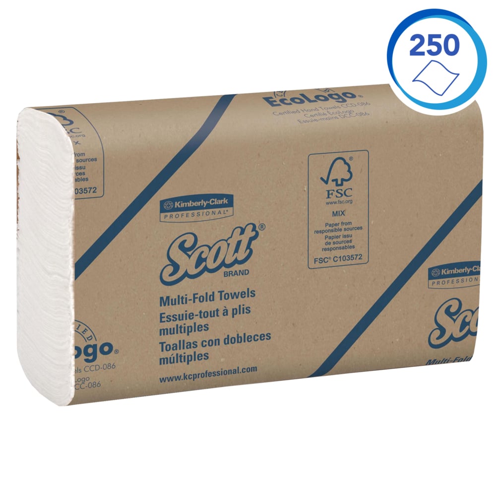 Essuie-mains multiplis Scott® 1804 - Serviettes en papier pliées en Z - 16 paquets x 250 essuie-mains en papier blancs (4 000 au total) - 1804