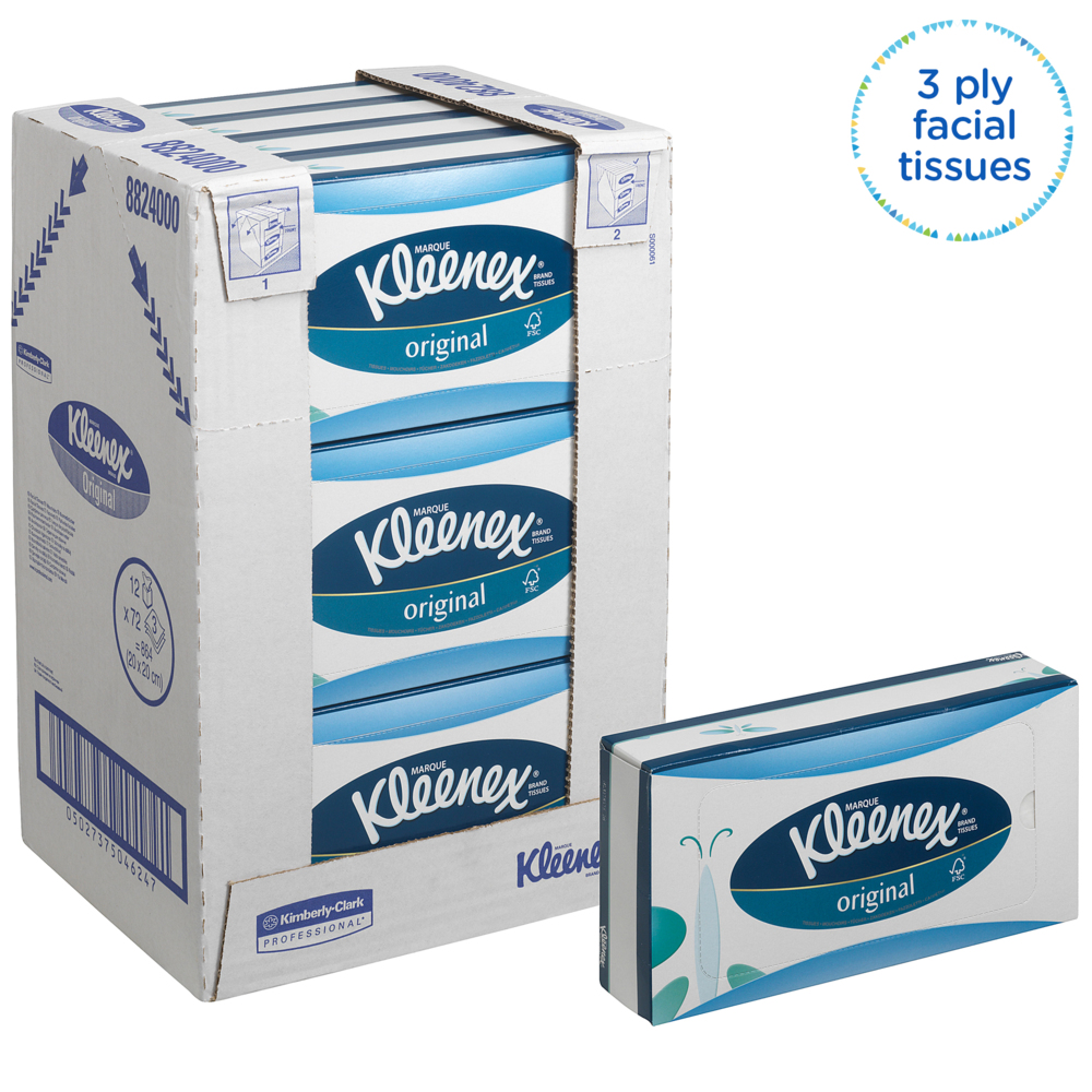 Kleenex® Facial Tissues 8824 - Wit.  3-laags.  12 x 72 (864 vellen) - 8824