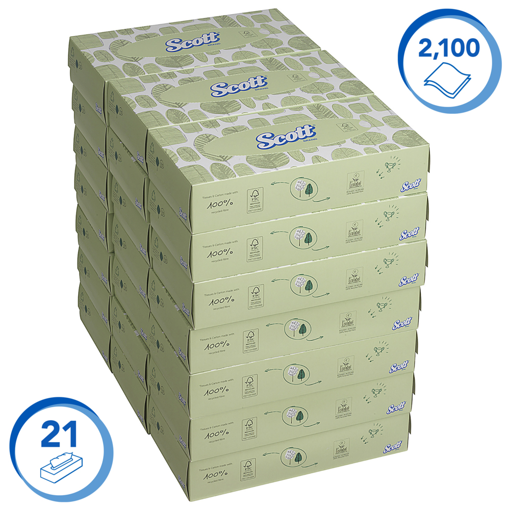 Scott® gezichtsdoekjes 8837 - Wit, 2-laags, 21x100 (2100 vellen) - 8837