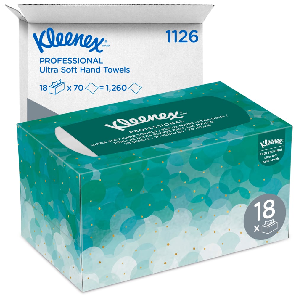 Kleenex® Ultra™ Soft Pop-Up Interfolded Hand Towels 1126 - Luxury Paper Hand Towels - 18 Boxes x 70 White Folded Paper Towels (1,260 Total) - 1126