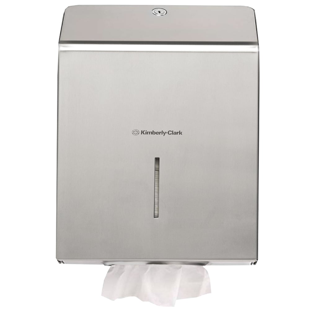 Kimberly-Clark Professional™ Dispenser di asciugamani piegati monouso 8971, Fissaggio a parete, dispensazione strappo a strappo, Design ed eleganza, Acciaio inossidabile - 8971