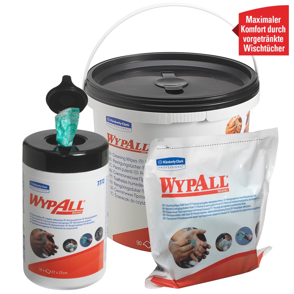 WypAll® Recarga de paños de limpieza 7772: paños industriales, 6 recipientes de paños x 50 paños de limpieza verdes (300 paños en total) - 7772