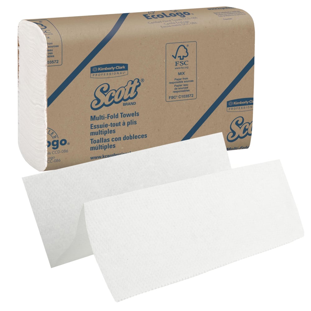 Scott® Airflex™ Multifold Handdoeken 1804 - 250 witte, 1-laags doeken per doos (een omdoos bevat 16 dozen). - 1804