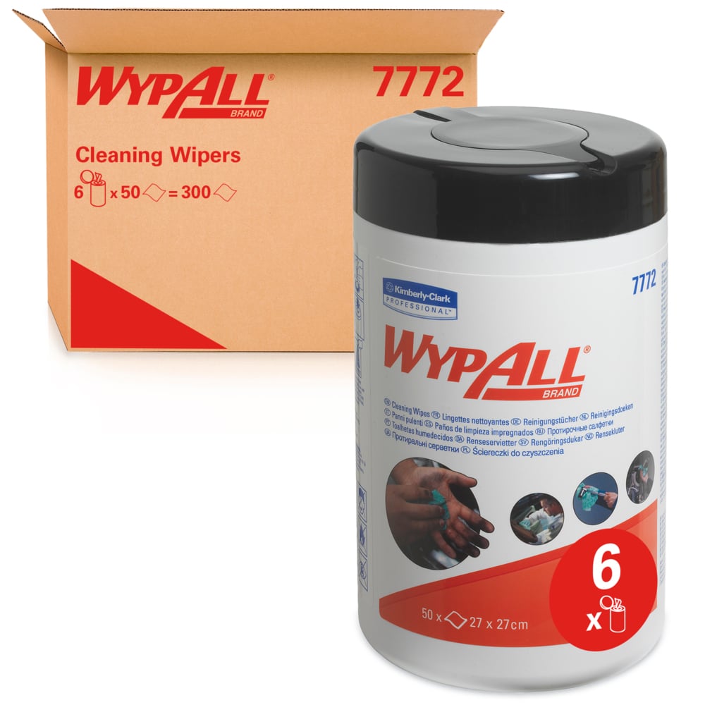Lingettes nettoyantes WypAll® 7772 - Recharge - 50 formats verts, 1 épaisseur par baril (6 barils par boîte) - 7772