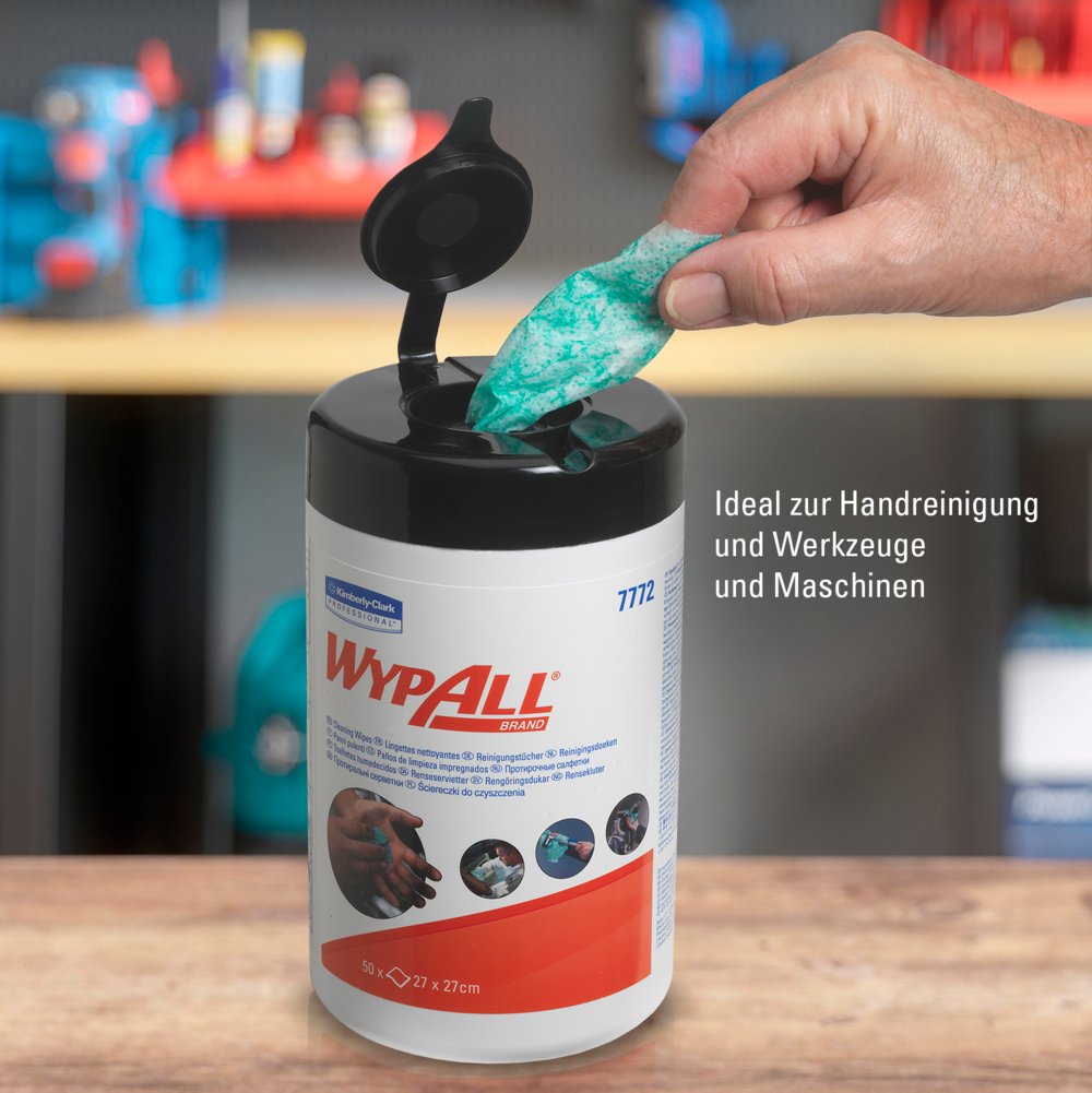 WypAll® Recarga de paños de limpieza 7772: paños industriales, 6 recipientes de paños x 50 paños de limpieza verdes (300 paños en total) - 7772