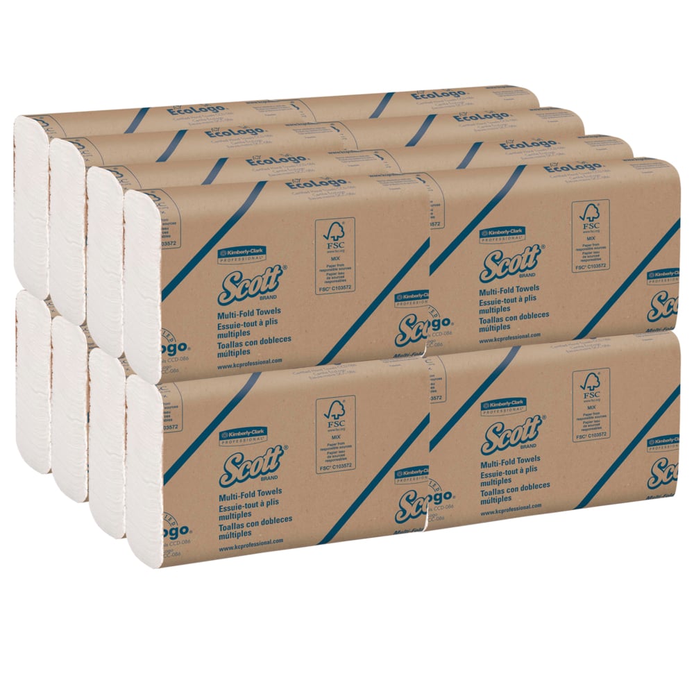 Scott® Papierhandtücher mit Multifold-Faltung 1804 – Papierhandtücher mit Z-Faltung – 16 Packungen x 250 weiße Papierhandtücher (insges. 4.000);Scott® Multifold Handtücher 1804 – 250 weiße, 1-lagige Tücher pro Packung (Karton enthält 16 Packungen) - 1804