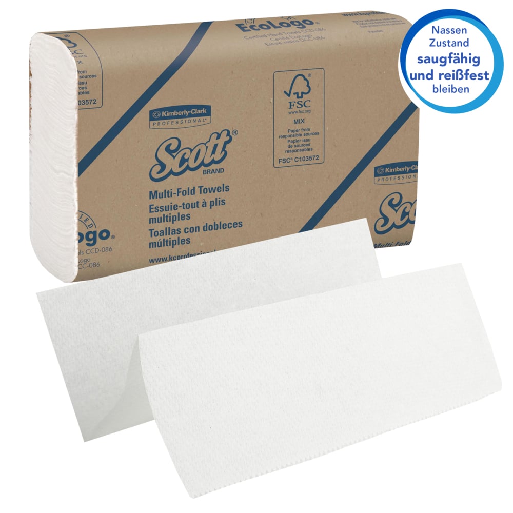 Scott® Airflex™ Multifold Handdoeken 1804 - 250 witte, 1-laags doeken per doos (een omdoos bevat 16 dozen). - 1804