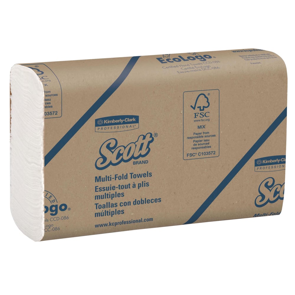 Scott® Airflex™ Multifold Handdoeken 1804 - 250 witte, 1-laags doeken per doos (een omdoos bevat 16 dozen). - 1804