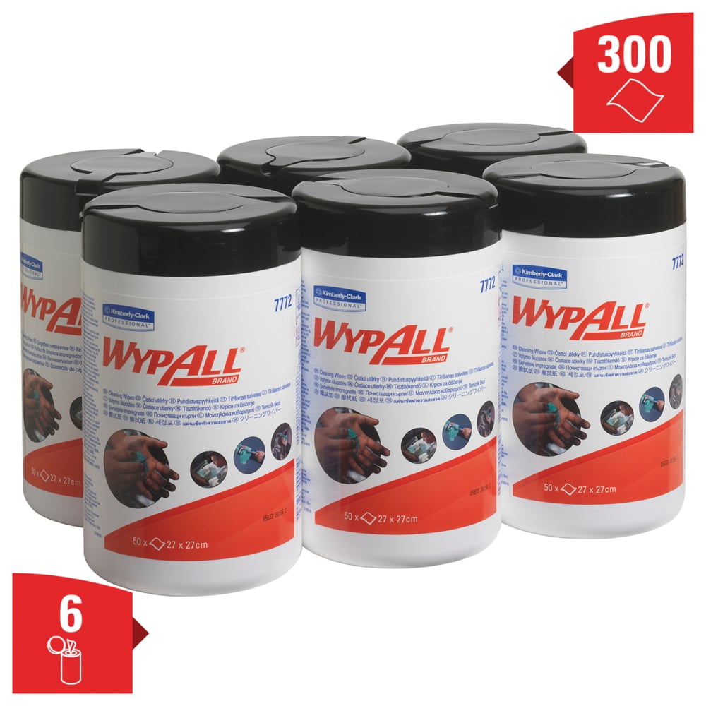 WypAll® Recarga de paños de limpieza 7772: paños industriales, 6 recipientes de paños x 50 paños de limpieza verdes (300 paños en total) - 7772