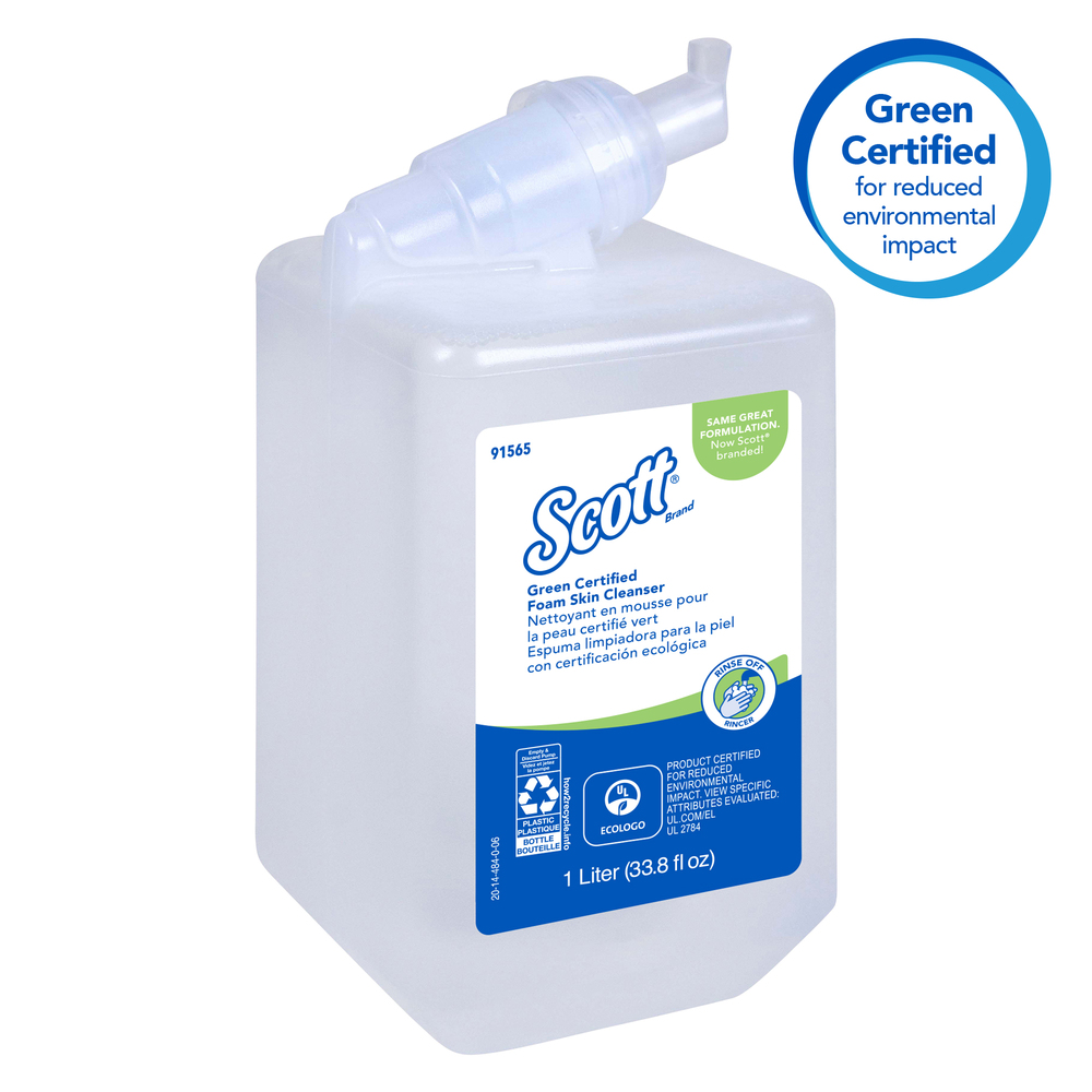 Scott® Essential Green Certified Foaming Hand Soap (91565), Unscented, Clear, 1.0 L Bottles, 6 Bottles / Case  - 91565