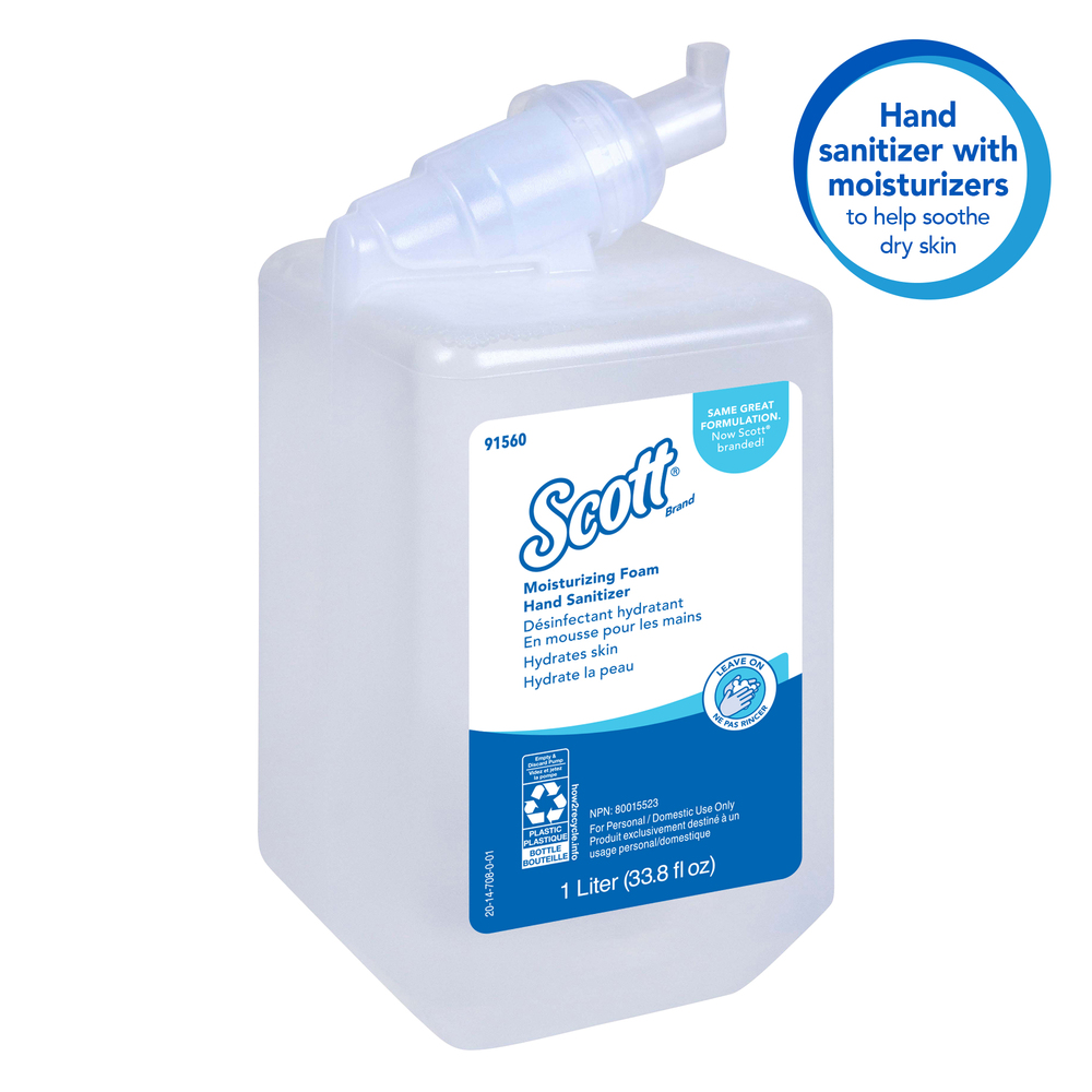 Scott® Moisturizing Foam Hand Sanitizer, E-3 Rated (91560), Clear, Fresh Scent, 1.0 L, 6 Units / Case - 91560