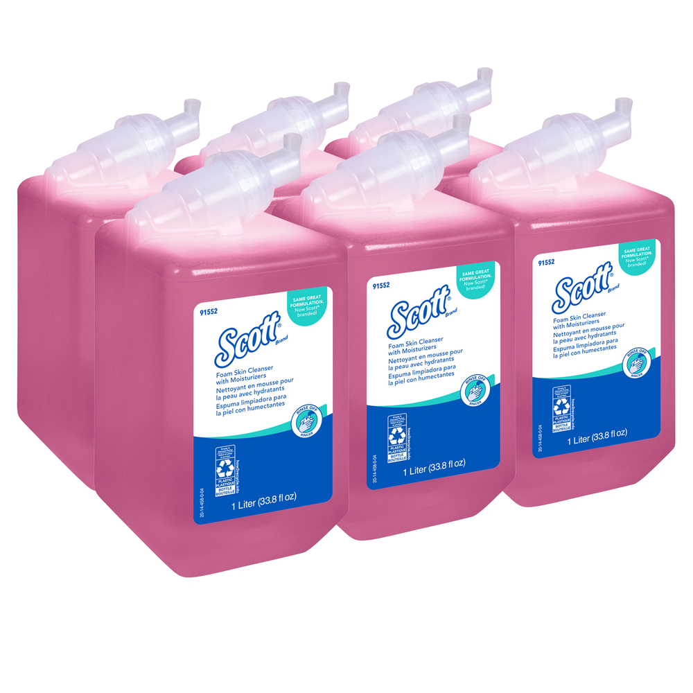 Savon liquide Scott Pro avec hydratants (91552), rose, fragrance florale, 1,0 L, 6 bouteilles/caisse – même qualité que Kleenex, maintenant de marque Scott - 91552
