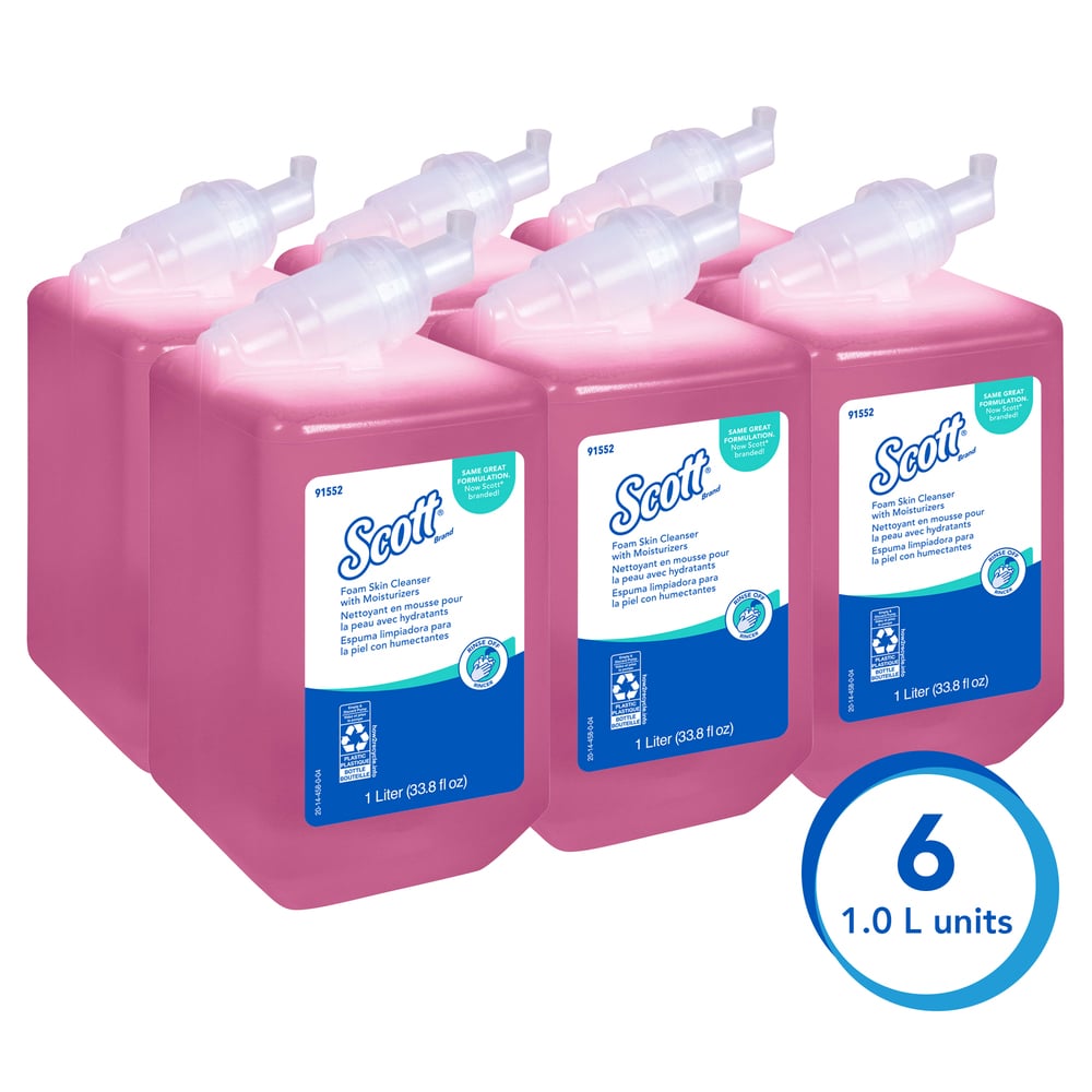 Scott® Hand Soap with Moisturizers (91552), Pink, Floral Scent, 1.0L Bottles, 6 Bottles / Case - 91552