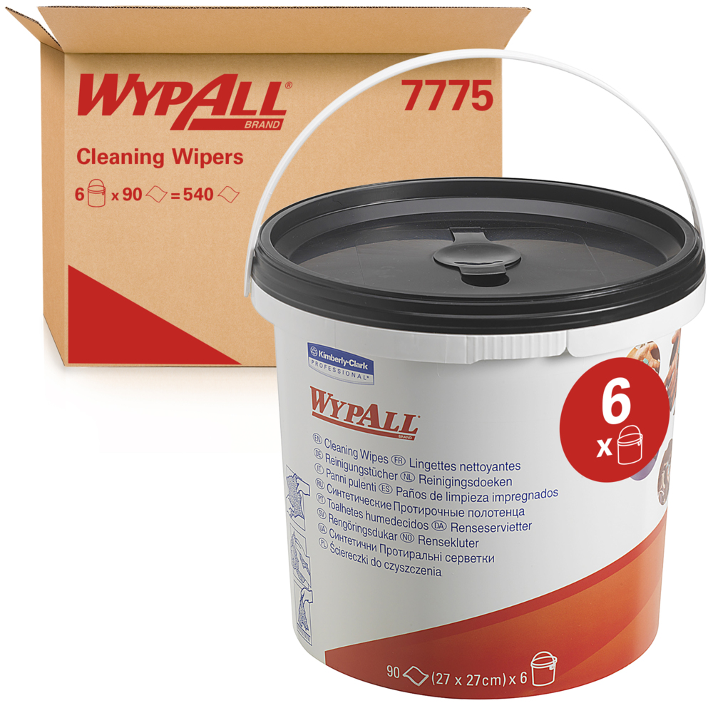 WypAll® Cleaning Wipes Refill 7775 - 90 green, pre-soaked sheets per bucket (box contains 6 buckets) - 7775