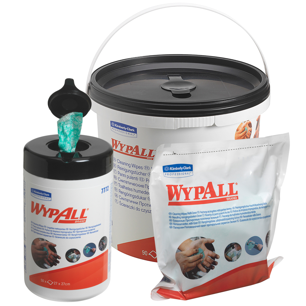 Lingettes nettoyantes WypAll® 7775 - Recharge - 90 formats verts pré-imprégnés par baril (6 barils par boîte) - 7775