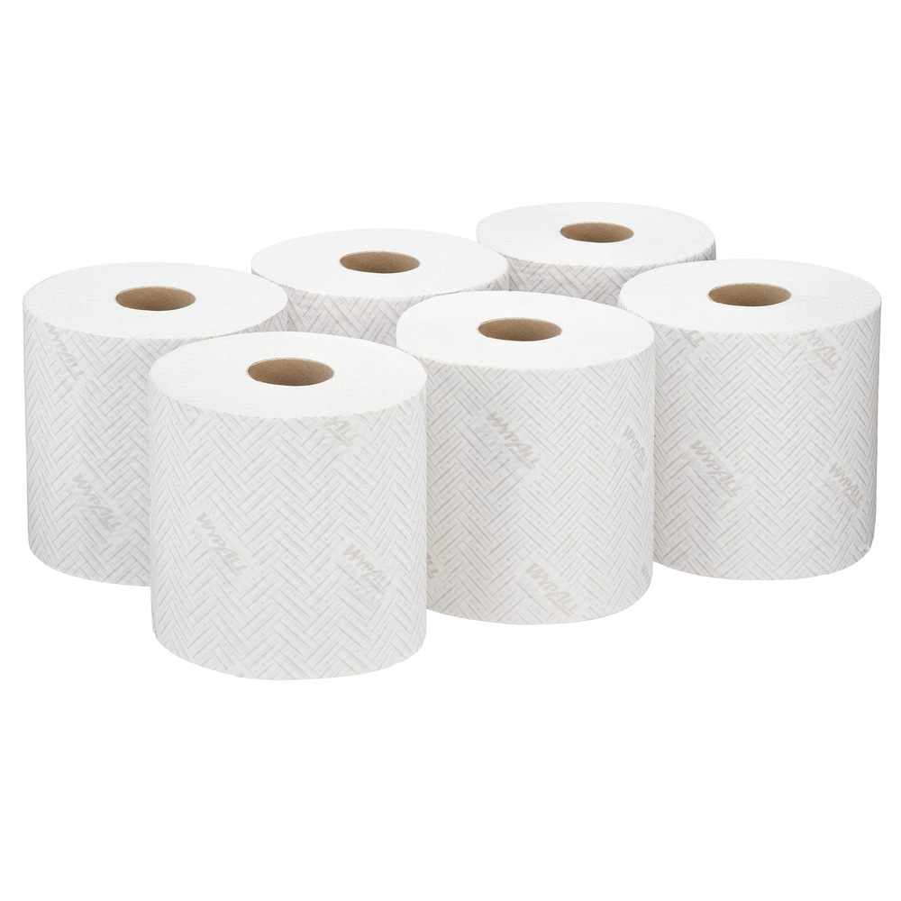 Essuyeur WypAll® L10 Hygiène & Surfaces Alimentaires 7256 - Essuyeur de nettoyage blanc 1 épaisseur - 6 rouleaux à dévidage central x 800 essuyeurs en papier (4 800 au total) - 7256