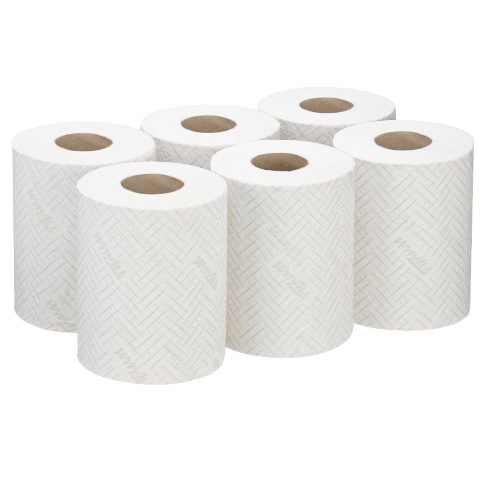 WypAll® L10 Food & Hygiene Wiping Paper 6222 - 1 Ply Dry Cleaning Wipes - 6 White Centrefeed Rolls x 430 Paper Wipes (2,580 total) - 6222