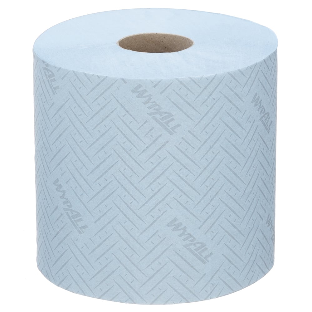 WypAll® L10 Papierreinigungstücher für Lebensmittel und Hygiene 7255 – 1-lagige blaue Rolle mit Zentralentnahme – 6 Rollen mit Zentralentnahme x 800 Papierreinigungstücher (insges. 4.800) - 7255