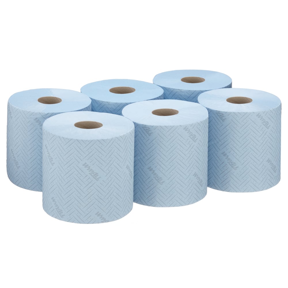 WypAll® L10 Food & Hygiene Wiping Paper 7255 - 1 Ply Centrefeed Blue Roll - 6 Centrefeed Rolls x 800 Paper Wipes (4,800 total) - 7255