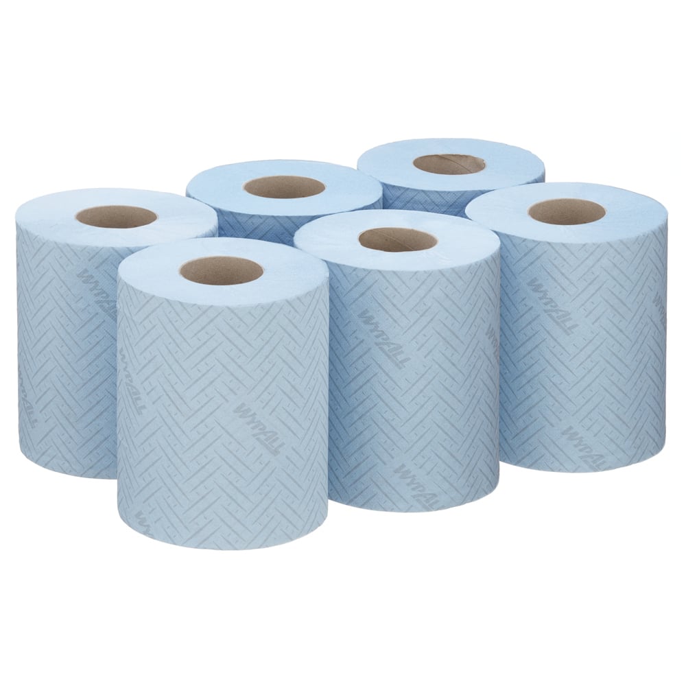 WypAll® L10 Service & Retail Wiping Paper 6220 - 1 Ply Centrefeed Blue Roll - 6 Centrefeed Rolls x 280 Paper Wipes (1,680 total) - 6220