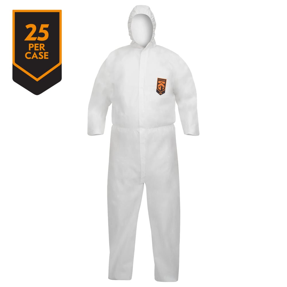 KleenGuard® A40 Reflex-overalls met vloeistof- & deeltjesbescherming met capuchon 47996 - PBM - 25 x witte overalls voor eenmalig gebruik in maat L - 47996