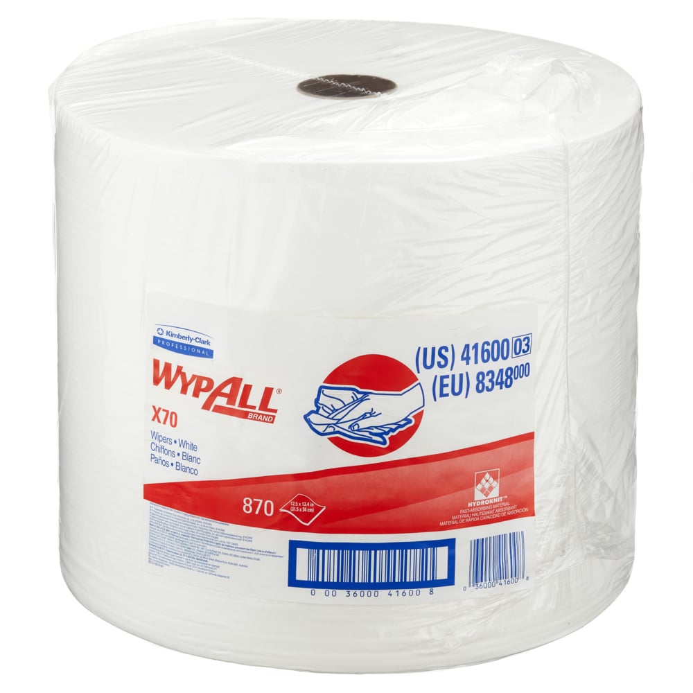 Chiffons WypAll® X70 8348 - 1 grand rouleau de 870 chiffons blancs, 1 épaisseur - 8348
