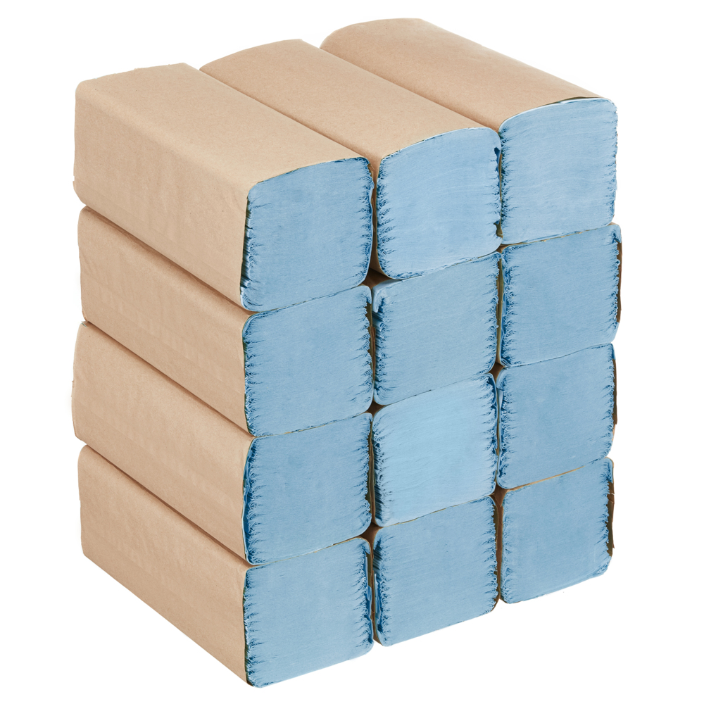 Hostess™ NATURA™ Folded Blue Paper Towels 6836 - Interfold Disposable Hand Towels - 12 Packs x 159 Paper Hand Towels (1,908 Total) - 6836