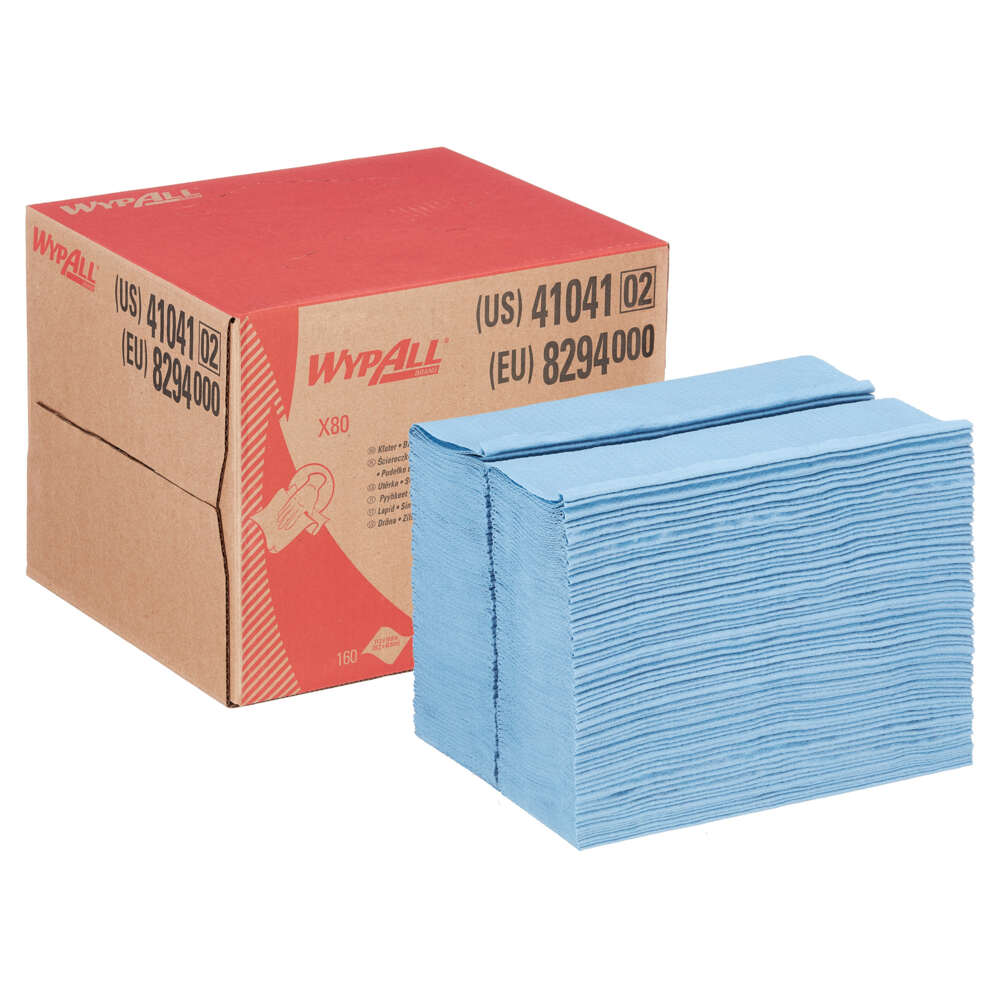 Chiffons WypAll® X80 8294 - 1 boîte distributrice BRAG™ de 160 chiffons bleus, 1 épaisseur - 8294
