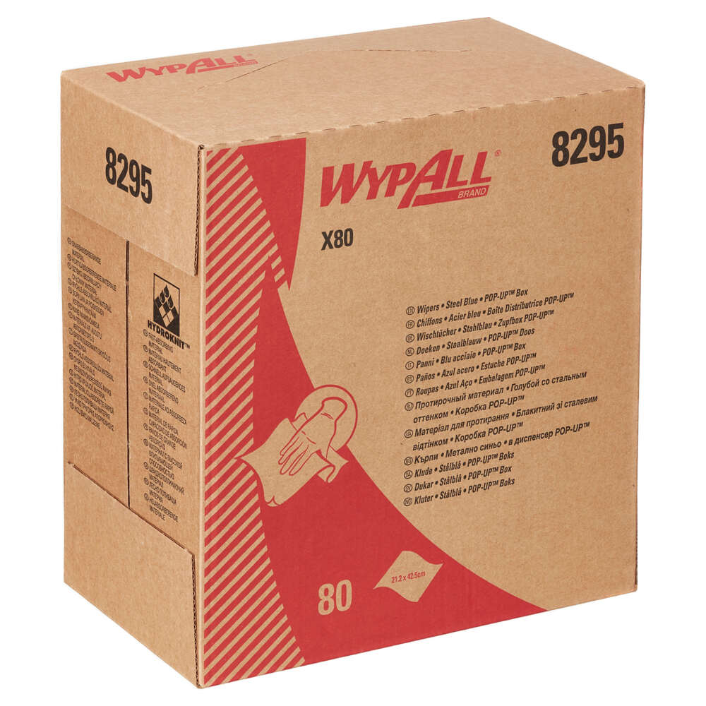 WypAll® X80 Cloths 8295 - 5 POP-UP Boxes x 80 blue, 1 ply cloths - 8295