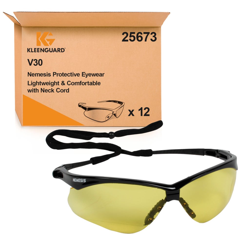 Lunettes de protection à verres ambrés KleenGuard® V30 Nemesis 25673 - 12 lunettes universelles à verres ambrés par paquet - 25673