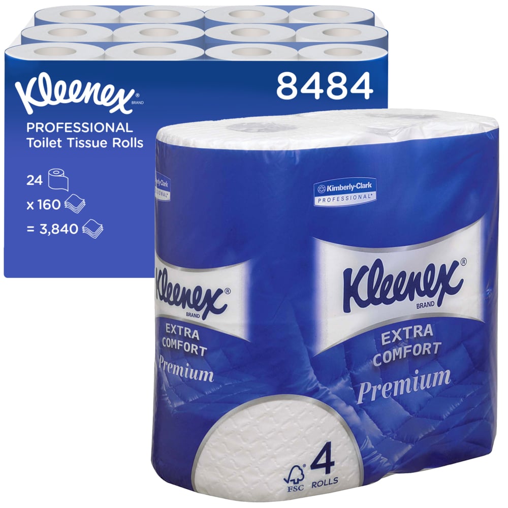Kleenex® Standardrolle 8484 – 4-lagiges Toilettenpapier – 24 Rollen x 160 Blatt, weiß (3.840 Blatt)