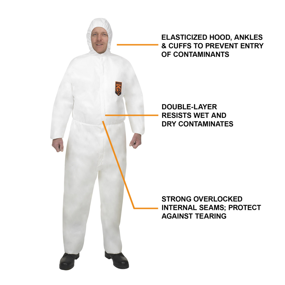 Combinaisons à capuche de protection contre les liquides et les particules KleenGuard® A40 97900 - EPI - 25 combinaisons blanches jetables taille S - 97900