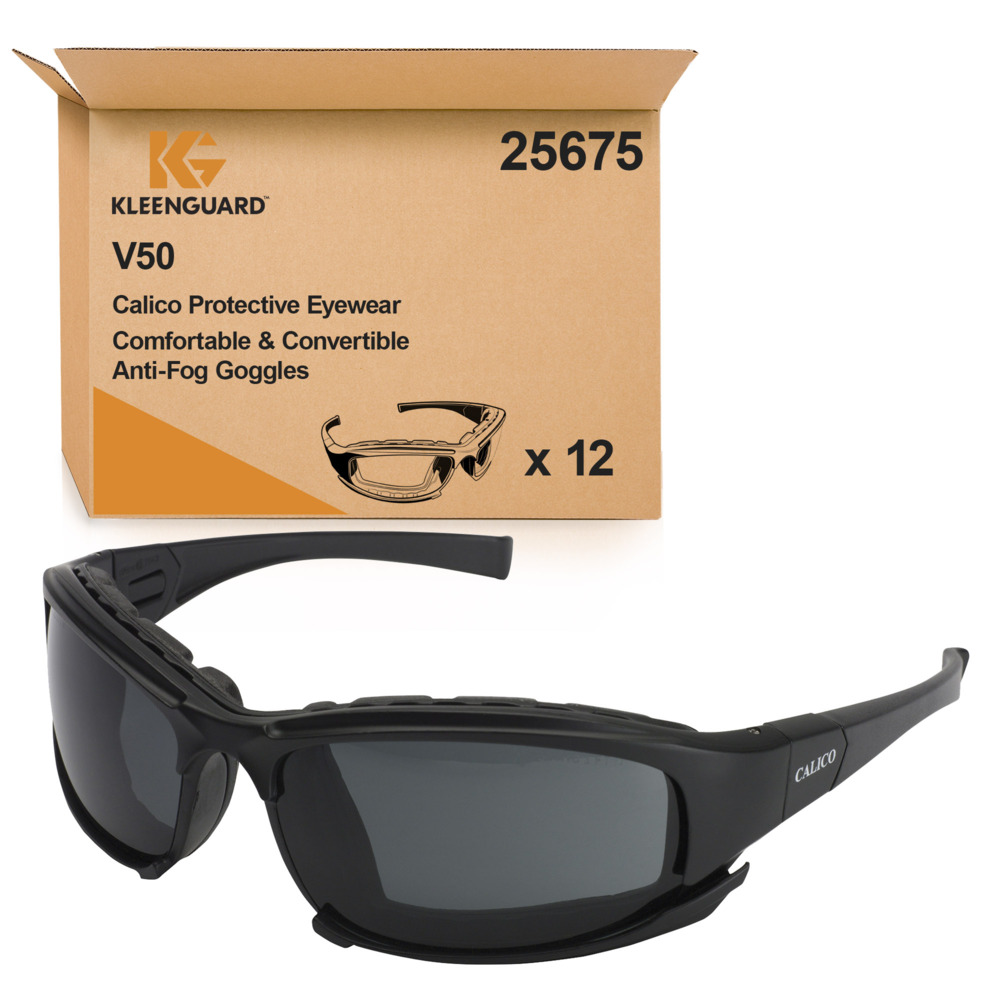 Lunettes de protection antibuée KleenGuard® V50 Calico 25675 - 12 lunettes universelles à verres fumés antibuée par paquet - 25675