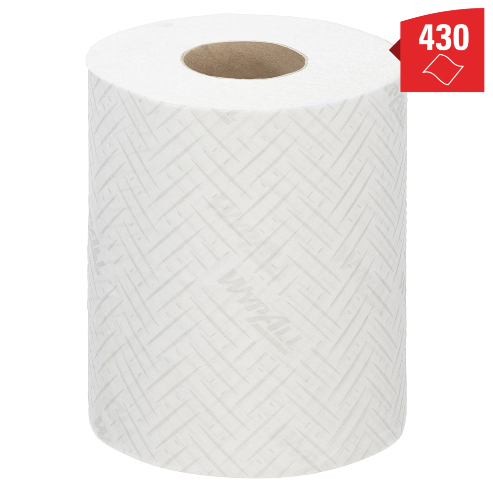 WypAll® L10 poetsdoeken voor horeca en persoonlijke verzorging 6222 - 1-laagse droge reinigingsdoeken - 6 witte centerfeedrollen x 430 papieren doeken (2580 in totaal) - 6222