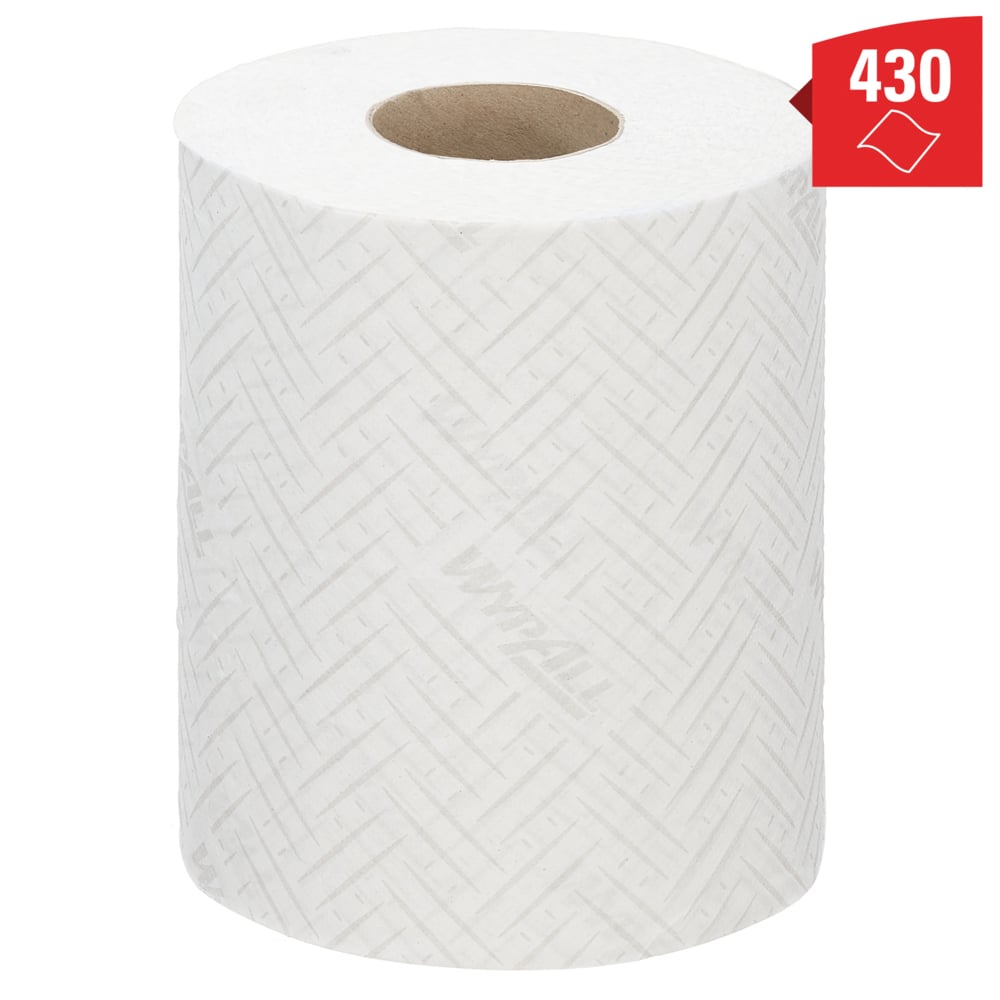 Essuyeur WypAll® L10 Hygiène & Surfaces Alimentaires 6222 - Essuyeur de nettoyage à sec 1 épaisseur - 6 rouleaux blancs à dévidage central x 430 essuyeurs en papier (2 580 au total) - 6222