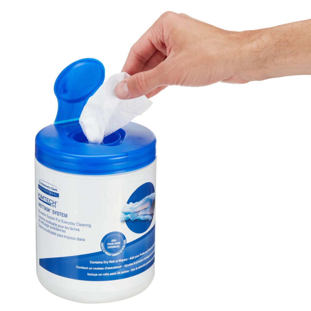 Panni per solventi Kimtech® Wettask™ DS 7752 - Panni per uso industriale - 12 rotoli x 55 panni per la pulizia bianchi (totale 660) e 1 contenitore - 7752