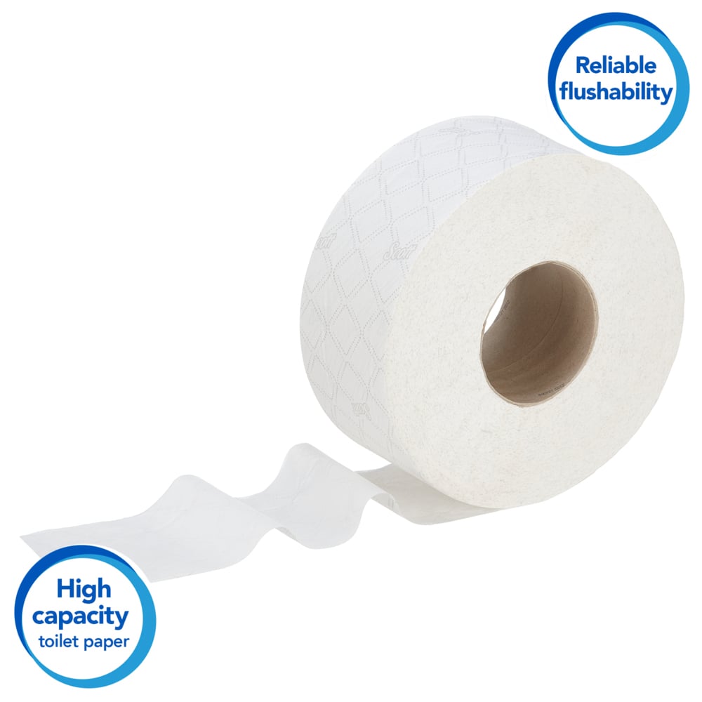 Rouleau de papier toilette Jumbo Scott® Essential™ 8614 - Papier toilette 2 épaisseurs - 12 rouleaux de 500 feuilles blanches de papier toilette (2 400 m) - 8614