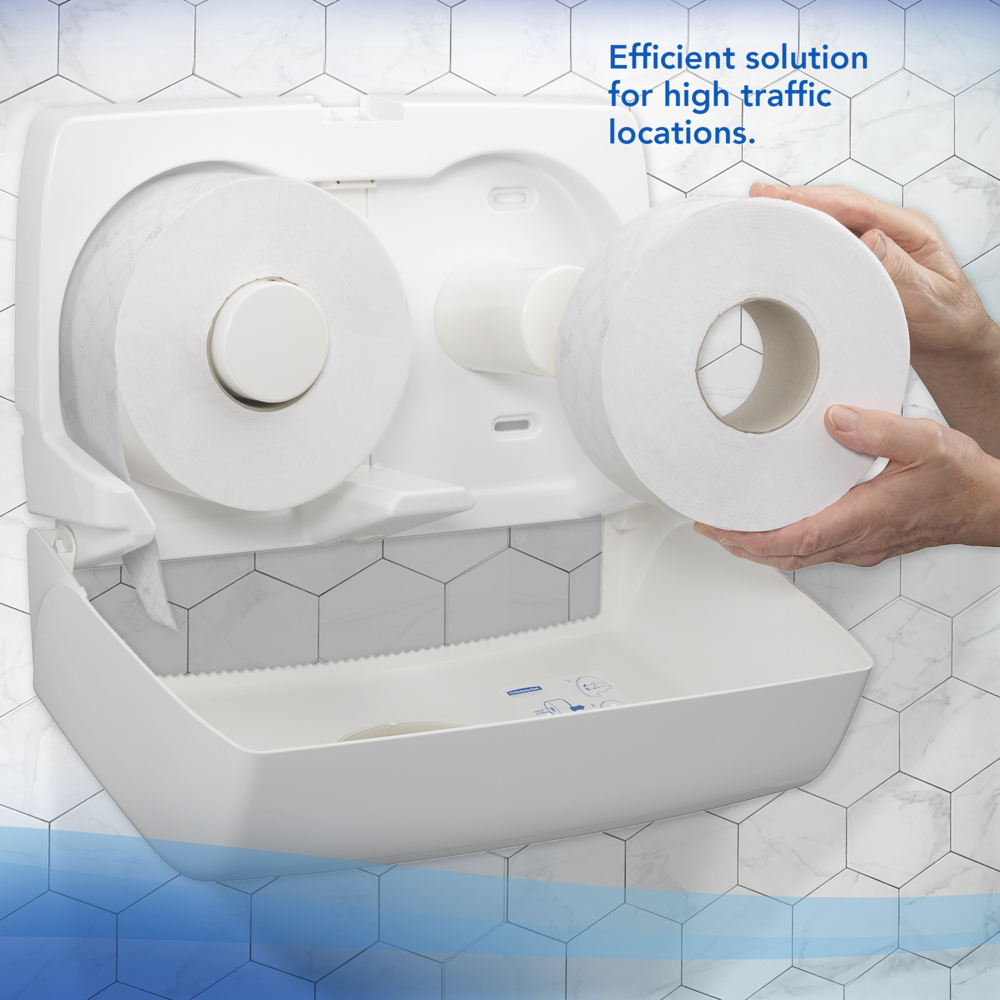 Rouleau de papier toilette Jumbo Scott® Essential™ 8614 - Papier toilette 2 épaisseurs - 12 rouleaux de 500 feuilles blanches de papier toilette (2 400 m) - 8614