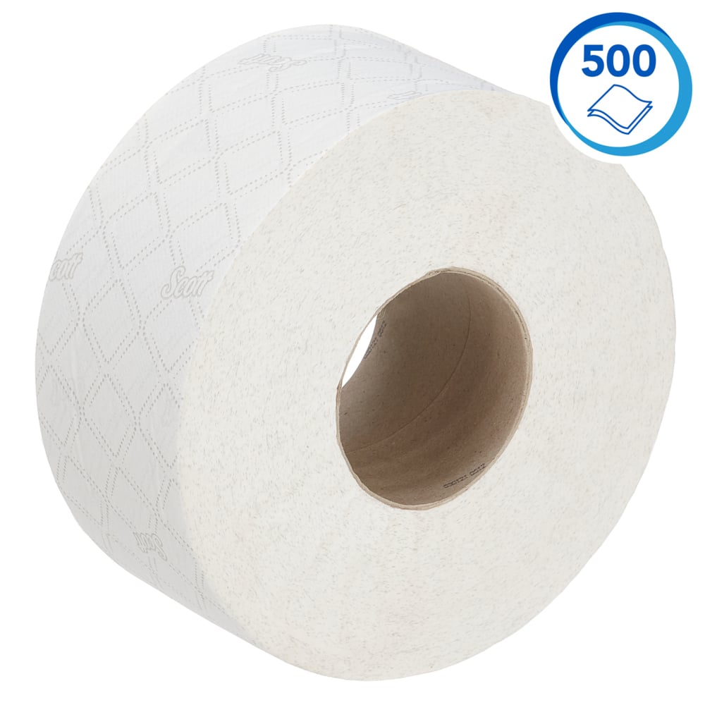 Rouleau de papier toilette Jumbo Scott® Essential™ 8614 - Papier toilette 2 épaisseurs - 12 rouleaux de 500 feuilles blanches de papier toilette (2 400 m) - 8614