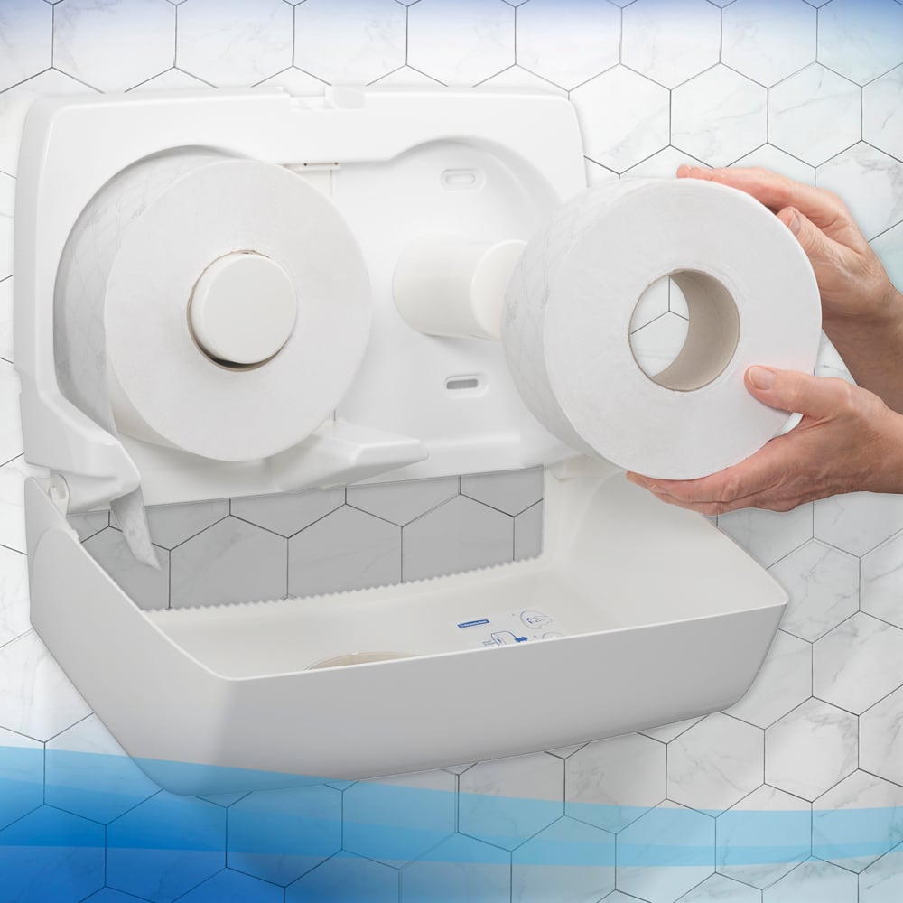 Scott® Essential™ Jumbo Roll Toilet Tissue 8614 - 2 Ply Toilet Paper - 12 Rolls x 500 White Toilet Paper Sheets (2,400m) - 8614